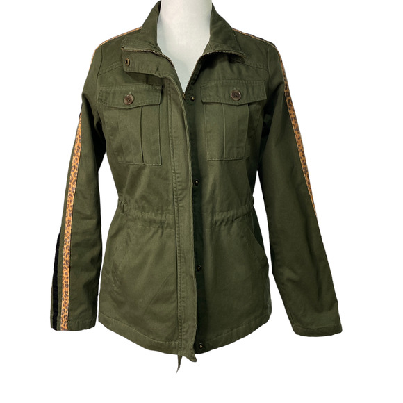 PEYTON JENSEN Womens Size Small Animal Stripe Dark Olive Utility Jacket Evereve - Picture 6 of 7